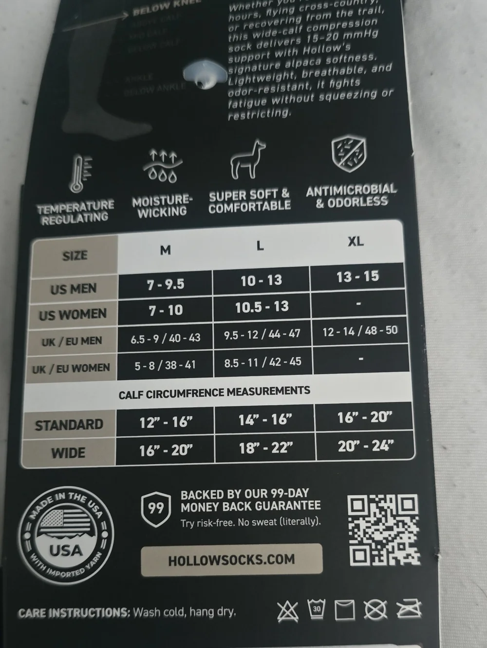 HOLLOW MEDIUM COMPRESSION WIDE CALF PERFORMANCE ALPACA SOCKS - NWT - M, L